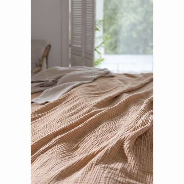 Покрывало двухстороннее из многослойного муслина цвета охры из коллекции essential, 230x250 см Tkano