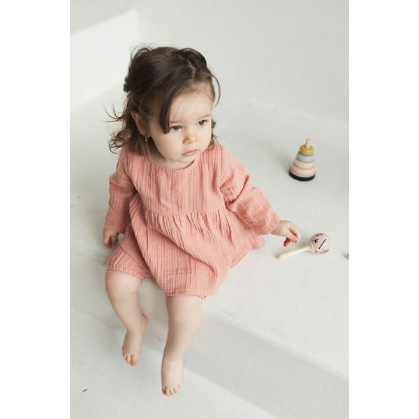 Платье с длинным рукавом из хлопкового муслина цвета пыльной розы из коллекции essential 24-36m