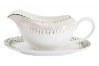 Соусник 400 мл Изумруд, фарфор, бело-зеленый, с золотистым кантом Anna Lafarg Emily
