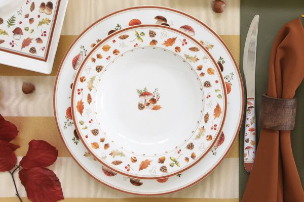 Тарелка суповая 21.5 см, фарфор, белая, Грибы и листья, Autumn Breeze Easy Life