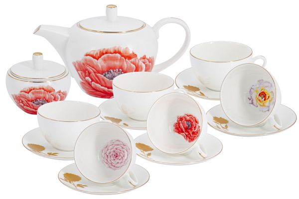 Чайный сервиз Anna Lafarg Emily Flowers Мак 14 предметов на 6 персон