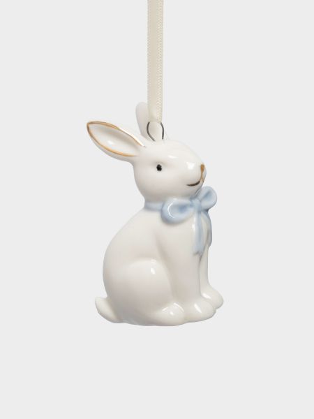Подвеска декоративная, 7 см, фарфор, молочная, Кролик с бантом, White Rabbit
