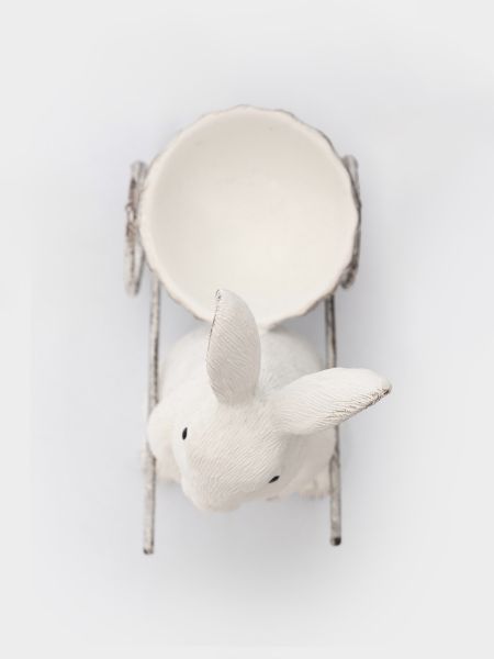 Подставка для яйца 12 см, полирезин, молочная, Кролик с тележкой, Easter
