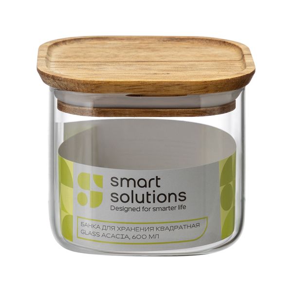 Банка для хранения квадратная glass acacia, 600 мл Smart Solutions