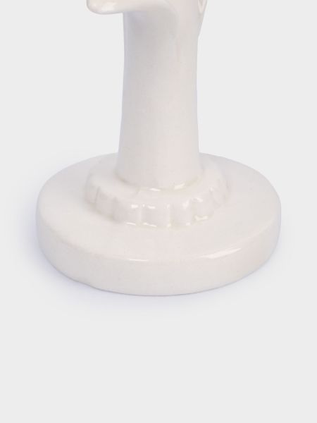 Подсвечник, 20 см, для тонкой свечи, на ножке, керамика, молочный, Цветок
