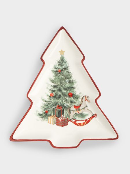 Блюдо 30х27 см, керамика, красное, Лошадка у елки, Festival ANNA LAFARG