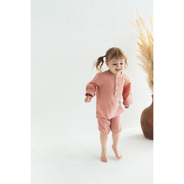 Шорты из хлопкового муслина цвета пыльной розы из коллекции essential 18-24m