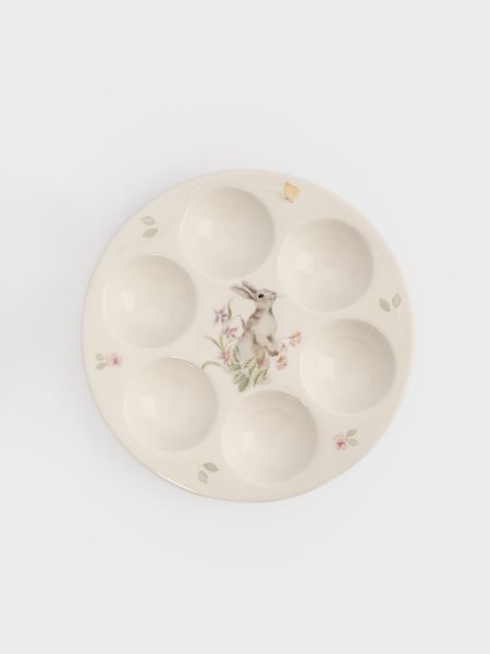 Блюдо пасхальное 18 см, 6 отделений, керамика, белое, Кролик с цветами, Flower Rabbit
