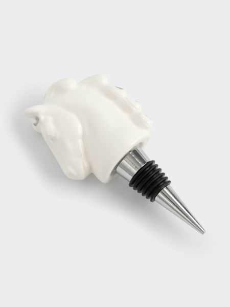 Пробка для винной бутылки 11 см, металл/фарфор, бело-серебристая, Конь, Horse ANNA LAFARG
