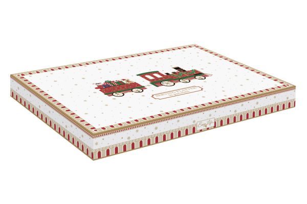 Блюдо прямоугольное 35х23 см волнистый край, Паровоз, Polar Express, фарфор, белое, Easy Life