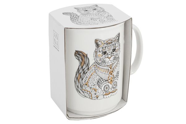 Кружка 415 мл, фарфор, белая, Кот, Wild ANNA LAFARG
