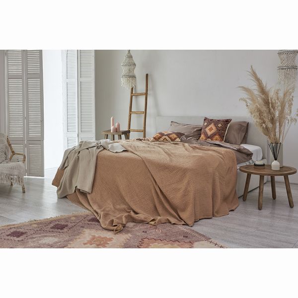 Покрывало двухстороннее из многослойного муслина цвета охры из коллекции essential, 230x250 см Tkano