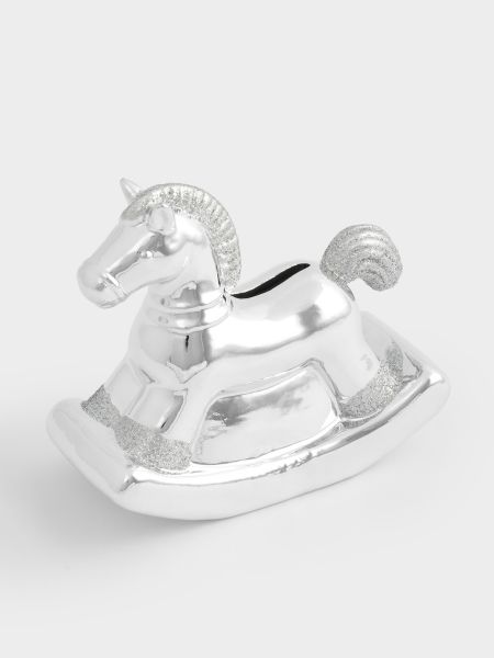 Копилка 14 см, фарфор, серебристая, Лошадка-качалка, Horse ANNA LAFARG
