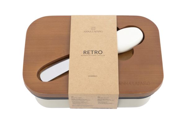 Масленка 16х11 см, с ножом, металл/дерево, прямоугольная, бежевая, Retro ANNA LAFARG