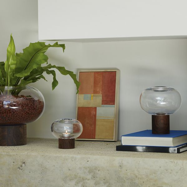 Ваза oblate, 21,5 см, прозрачная/орех LSA International