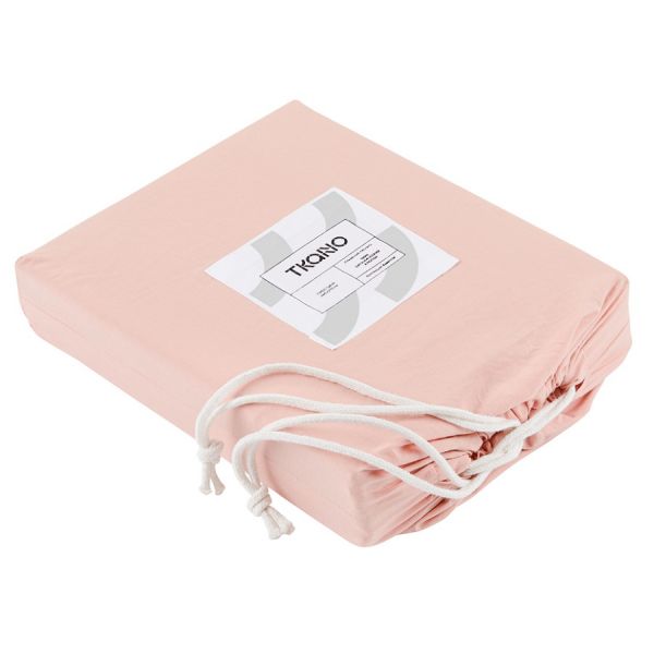 Простыня на резинке цвета пыльной розы из органического стираного хлопка из коллекции essential, 180х200 см Tkano