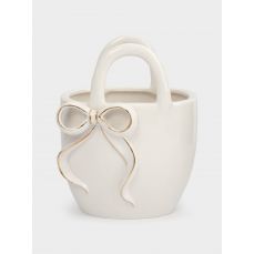 Ваза для цветов 16 см, декоративная, фарфор, бело-золотистая, Сумка с бантом, Townlet Anna Lafarg