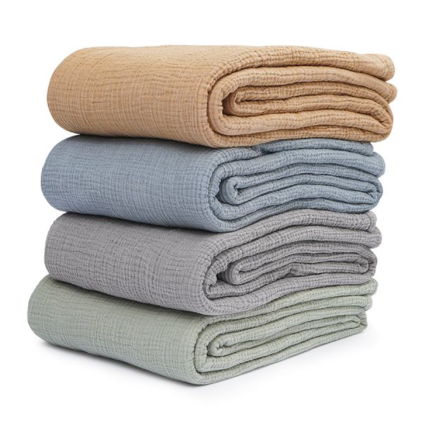 Покрывало двухстороннее из многослойного муслина цвета охры из коллекции essential, 230x250 см Tkano