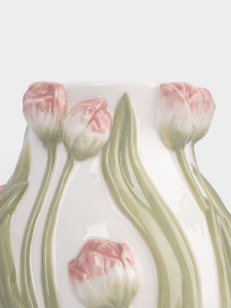 Ваза для цветов 19 см, керамика, молочная, Розовые тюльпаны, Tulip
