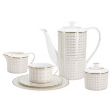 Сервиз чайный на 5 персон, 17 предметов, фарфор, молочно-серый, с золотистым кантом, Алькасар Anna Lafarg Emily