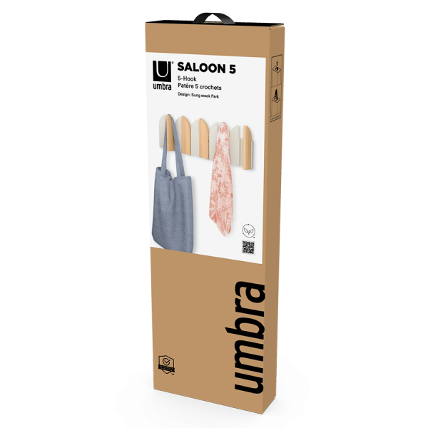Вешалка настенная saloon, 5 крючков, натуральное дерево/белая Umbra