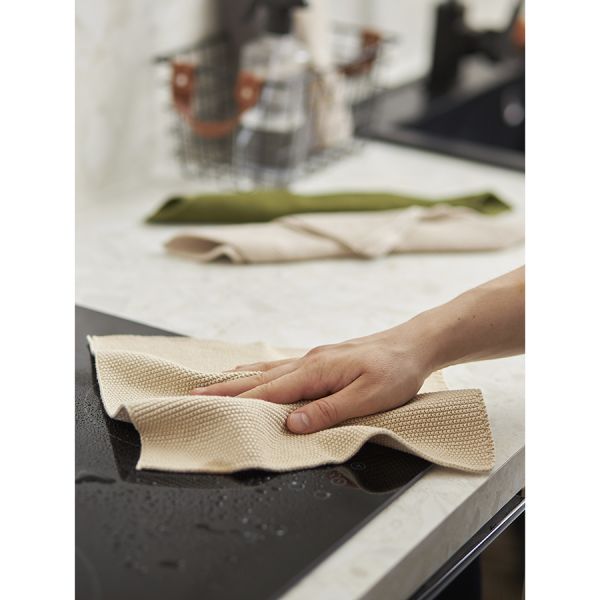 Набор из трех вязаных салфеток для уборки и мытья посуды бежевого и оливкого цветов из коллекции essential, 28х28 см Tkano