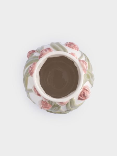 Ваза для цветов 19 см, керамика, молочная, Розовые тюльпаны, Tulip
