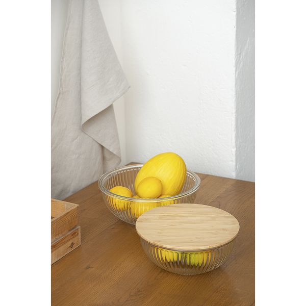 Чаша стеклянная с бамбуковой крышкой harmy, 2 л Liberty Jones