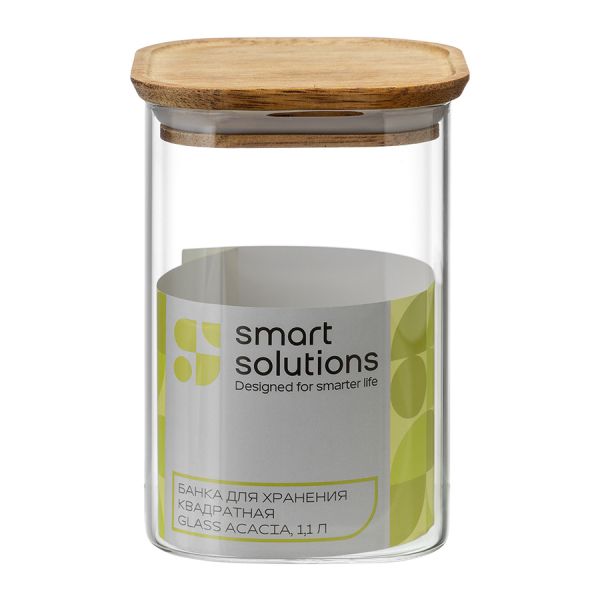 Банка для хранения квадратная glass acacia, 1,1 л Smart Solutions