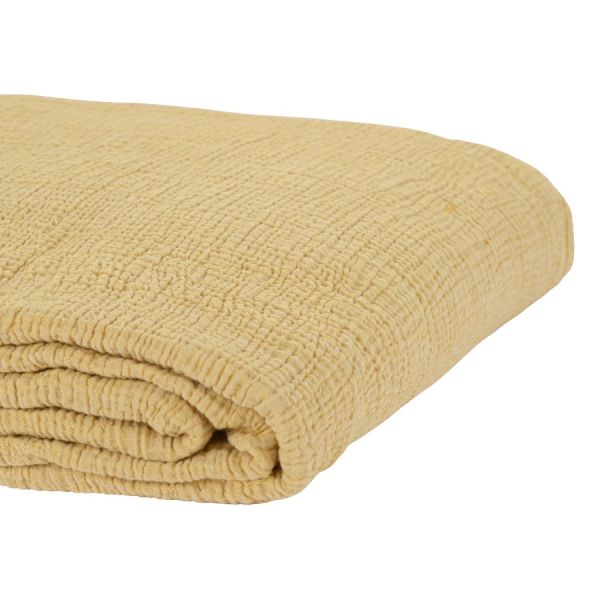 Покрывало из жатого хлопка горчичного цвета из коллекции essential, 230х250 см Tkano