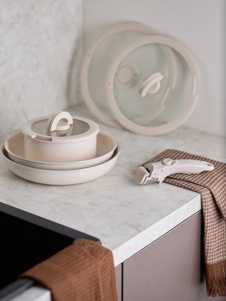 Набор посуды для приготовления со съемной ручкой smart ceramic, 7 предметов, цвета топленого молока Smart Solutions
