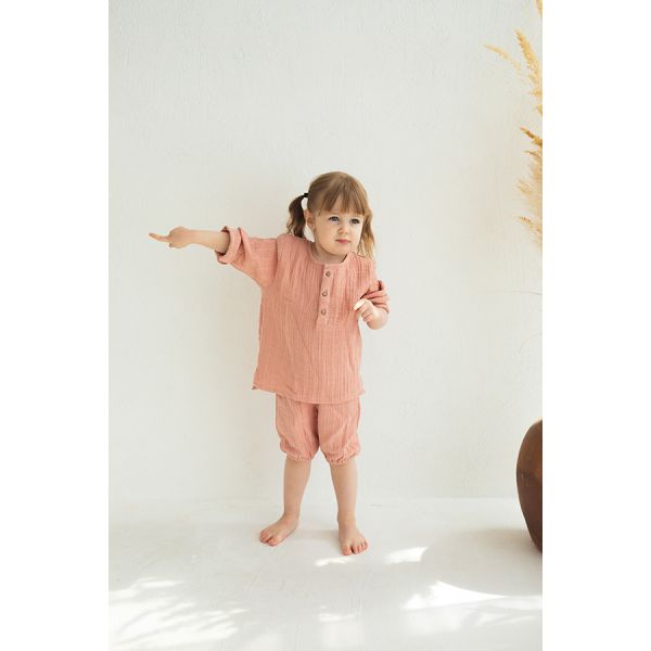 Рубашка из хлопкового муслина цвета пыльной розы из коллекции essential 12-18m