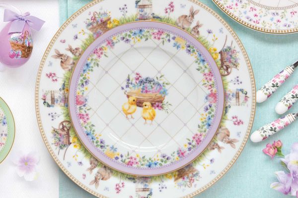 Тарелка десертная 19 см, 4 шт, фарфор, Микс, Кролики и цыплята, Spring Bloom Easy Life