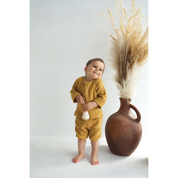 Шорты из хлопкового муслина горчичного цвета из коллекции essential 18-24m