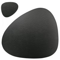 Подстановочная салфетка фигурная из натуральной кожи, черный 37x44 см + подстаканник VERO