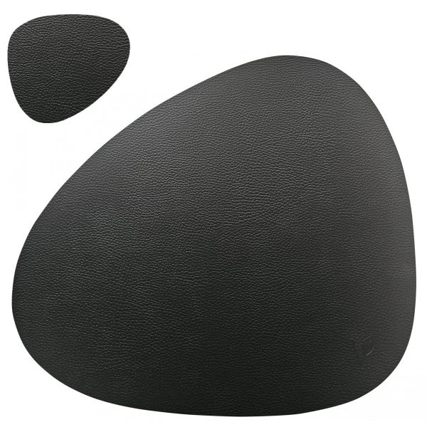 Подстановочная салфетка фигурная из натуральной кожи, черный 37x44 см + подстаканник VERO