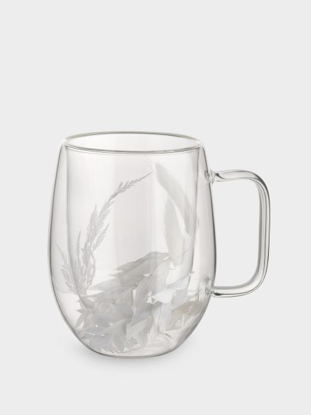 Кружка 330 мл, стекло, с сухоцветами внутри, Белые цветы, Wind-mystery
