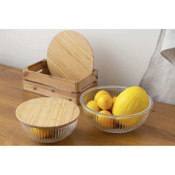 Чаша стеклянная с бамбуковой крышкой harmy, 2 л Liberty Jones