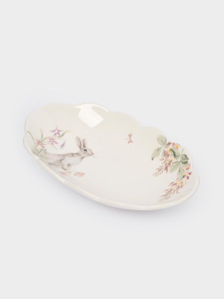 Блюдо 31х18 см, керамика, овальное, белое, Кролик с цветами, Flower Rabbit
