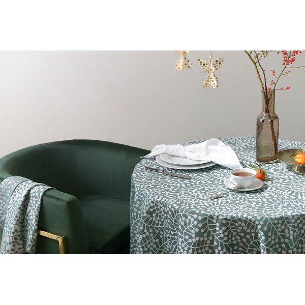 Скатерть из хлопка зеленого цвета с рисунком Спелая смородина scandinavian touch 180х180см