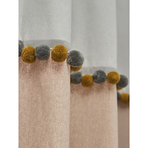 Штора из хлопка с помпонами бежево-серого цвета из коллекции essential, 150х290 см Tkano