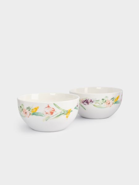 Салатник 14x8 см, 620 мл, 2 шт, фарфор, белый, Акварельные цветы, Bouquet
