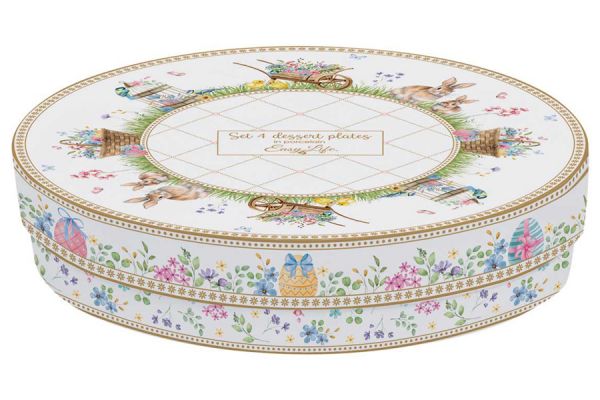 Тарелка десертная 19 см, 4 шт, фарфор, Микс, Кролики и цыплята, Spring Bloom Easy Life