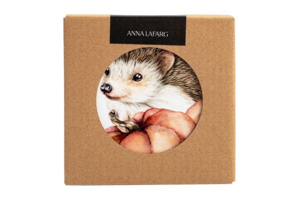 Подставка под кружку 11 см, квадратная, керамика/пробка, белая, Еж Autumn forest ANNA LAFARG