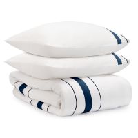 Комплект постельного белья из сатина белого цвета с темно-синим кантом из коллекции essential 150х200 см