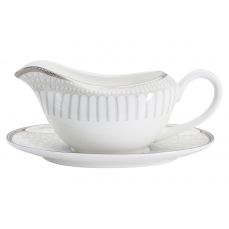 Блюдо под соусник 20.5х11.5 см Ривьера, фарфор, белое, овальное, с серебристым кантом Anna Lafarg Emily
