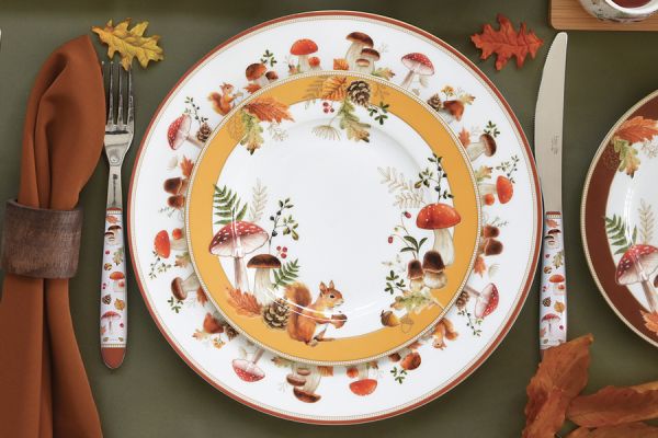 Тарелка десертная 19 см, фарфор, белая, Микс, Белка и грибы, Autumn Breeze 4 шт Easy Life