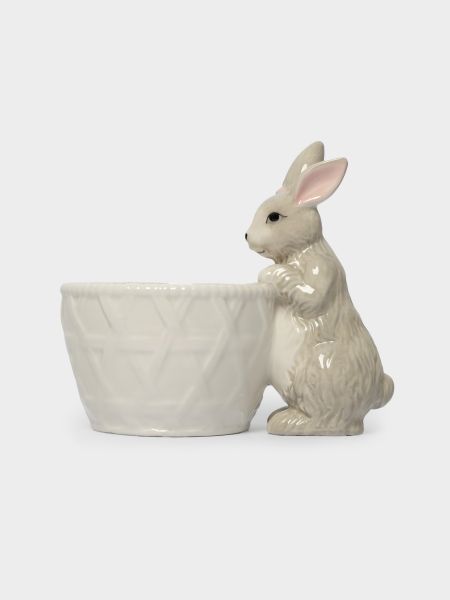 Конфетница 12х16 см, керамика, молочно-серая, Кролик с корзинкой, Brown Rabbit
