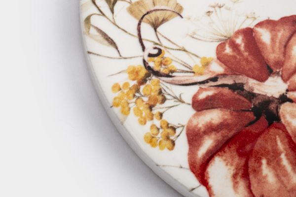 Подставка под кружку 11 см, круглая, керамика/пробка, белая, Тыквы, Light pumpkin ANNA LAFARG