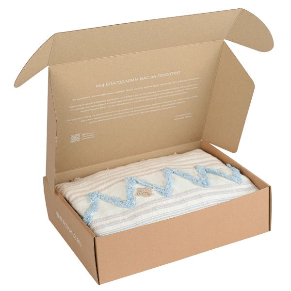 Покрывало из хлопка с бахромой голубого цвета из коллекции ethnic 230х250 см